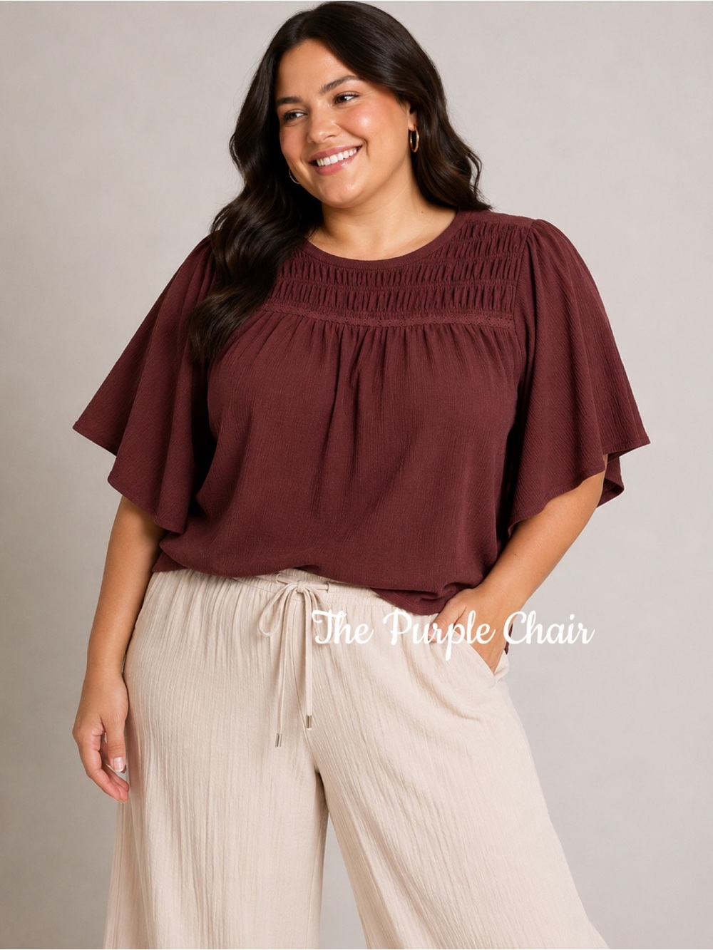 TORRID NWT Slub Knit Crewneck Smocked Flutter Sleeve Top *Sassafras